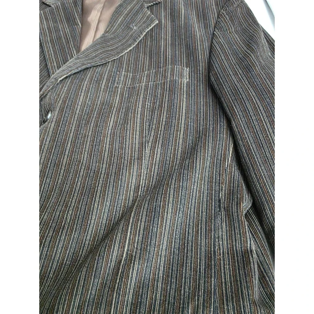 Zagato Signature Collection Mens 42R Brown Striped Cotton 3 Button Blazer Coat